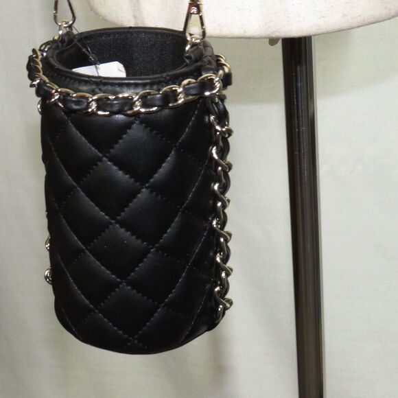 White House Black Market Black Quilted Chain Strap Water Bottle Holder Bag - Picture 5 of 10